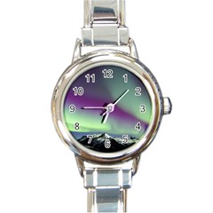 Aurora Stars Sky Mountains Snow Aurora Borealis Round Italian Charm Watch by uniart180623