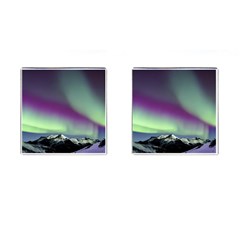 Aurora Stars Sky Mountains Snow Aurora Borealis Cufflinks (square) by uniart180623