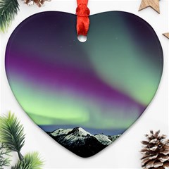 Aurora Stars Sky Mountains Snow Aurora Borealis Heart Ornament (two Sides) by uniart180623