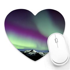 Aurora Stars Sky Mountains Snow Aurora Borealis Heart Mousepad by uniart180623