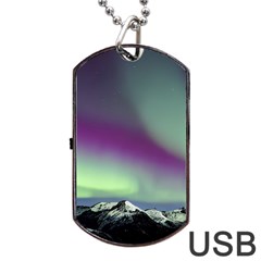 Aurora Stars Sky Mountains Snow Aurora Borealis Dog Tag Usb Flash (one Side) by uniart180623