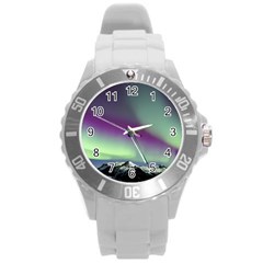 Aurora Stars Sky Mountains Snow Aurora Borealis Round Plastic Sport Watch (l) by uniart180623