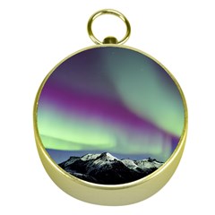 Aurora Stars Sky Mountains Snow Aurora Borealis Gold Compasses by uniart180623