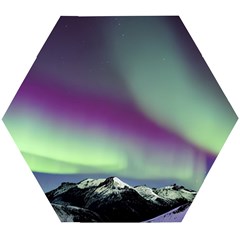 Aurora Stars Sky Mountains Snow Aurora Borealis Wooden Puzzle Hexagon by uniart180623