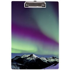 Aurora Stars Sky Mountains Snow Aurora Borealis A4 Acrylic Clipboard by uniart180623