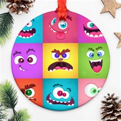 Monsters-emotions-scary-faces-masks-with-mouth-eyes-aliens-monsters-emoticon-set Ornament (round) by uniart180623