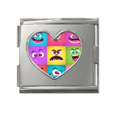 Monsters-emotions-scary-faces-masks-with-mouth-eyes-aliens-monsters-emoticon-set Mega Link Heart Italian Charm (18mm) by uniart180623