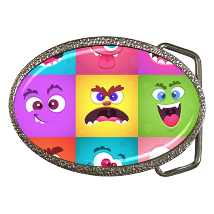 Monsters-emotions-scary-faces-masks-with-mouth-eyes-aliens-monsters-emoticon-set Belt Buckles