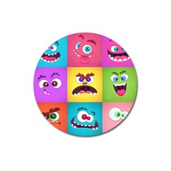 Monsters-emotions-scary-faces-masks-with-mouth-eyes-aliens-monsters-emoticon-set Magnet 3  (round) by uniart180623