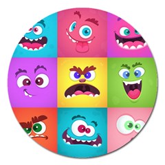 Monsters-emotions-scary-faces-masks-with-mouth-eyes-aliens-monsters-emoticon-set Magnet 5  (round) by uniart180623