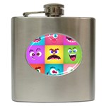 Monsters-emotions-scary-faces-masks-with-mouth-eyes-aliens-monsters-emoticon-set Hip Flask (6 oz) Front