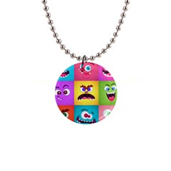 Monsters-emotions-scary-faces-masks-with-mouth-eyes-aliens-monsters-emoticon-set 1  Button Necklace by uniart180623