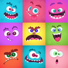 Monsters-emotions-scary-faces-masks-with-mouth-eyes-aliens-monsters-emoticon-set Play Mat (rectangle) by uniart180623