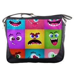 Monsters-emotions-scary-faces-masks-with-mouth-eyes-aliens-monsters-emoticon-set Messenger Bag by uniart180623