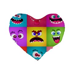 Monsters-emotions-scary-faces-masks-with-mouth-eyes-aliens-monsters-emoticon-set Standard 16  Premium Heart Shape Cushions by uniart180623