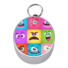 Monsters-emotions-scary-faces-masks-with-mouth-eyes-aliens-monsters-emoticon-set Mini Silver Compasses by uniart180623