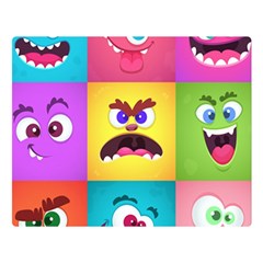 Monsters-emotions-scary-faces-masks-with-mouth-eyes-aliens-monsters-emoticon-set Two Sides Premium Plush Fleece Blanket (large) by uniart180623