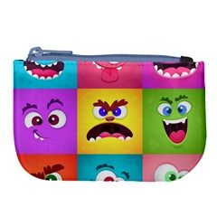 Monsters-emotions-scary-faces-masks-with-mouth-eyes-aliens-monsters-emoticon-set Large Coin Purse by uniart180623