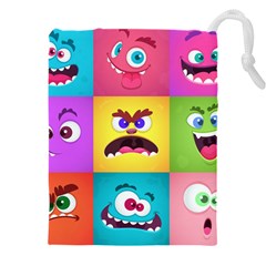 Monsters-emotions-scary-faces-masks-with-mouth-eyes-aliens-monsters-emoticon-set Drawstring Pouch (4xl) by uniart180623