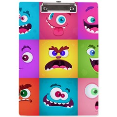 Monsters-emotions-scary-faces-masks-with-mouth-eyes-aliens-monsters-emoticon-set A4 Acrylic Clipboard by uniart180623