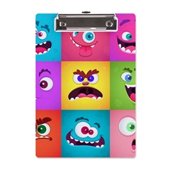 Monsters-emotions-scary-faces-masks-with-mouth-eyes-aliens-monsters-emoticon-set A5 Acrylic Clipboard by uniart180623