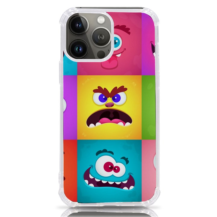 Monsters-emotions-scary-faces-masks-with-mouth-eyes-aliens-monsters-emoticon-set iPhone 13 Pro Max TPU UV Print Case