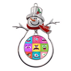 Monsters-emotions-scary-faces-masks-with-mouth-eyes-aliens-monsters-emoticon-set Metal Snowman Ornament by uniart180623