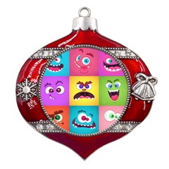 Monsters-emotions-scary-faces-masks-with-mouth-eyes-aliens-monsters-emoticon-set Metal Snowflake And Bell Red Ornament by uniart180623