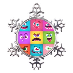 Monsters-emotions-scary-faces-masks-with-mouth-eyes-aliens-monsters-emoticon-set Metal Large Snowflake Ornament by uniart180623