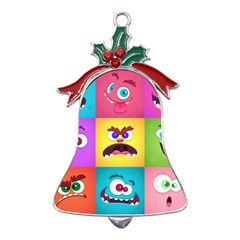 Monsters-emotions-scary-faces-masks-with-mouth-eyes-aliens-monsters-emoticon-set Metal Holly Leaf Bell Ornament by uniart180623