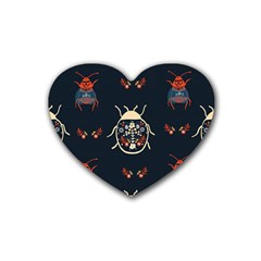 Floral-bugs-seamless-pattern Rubber Heart Coaster (4 Pack) by uniart180623