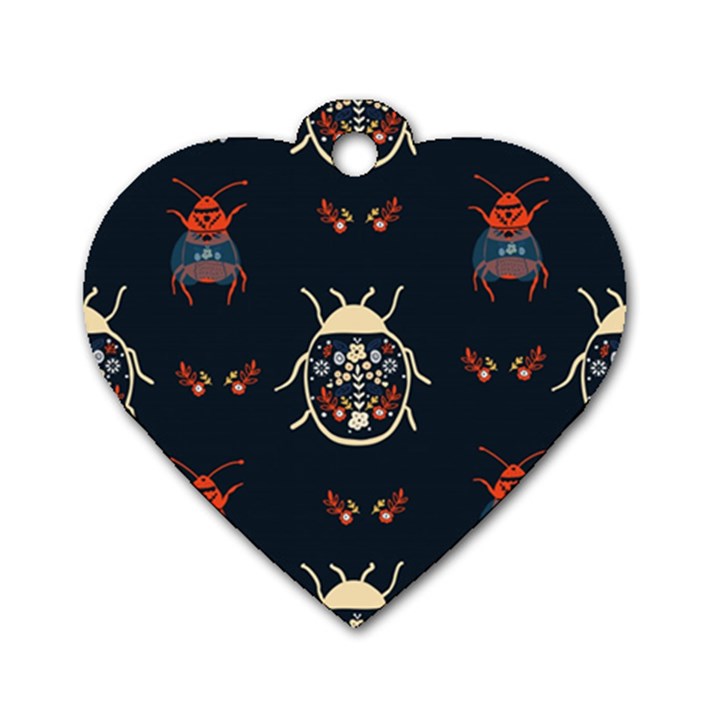 Floral-bugs-seamless-pattern Dog Tag Heart (One Side)