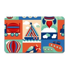 Toy-transport-cartoon-seamless-pattern-with-airplane-aerostat-sail-yacht-vector-illustration Magnet (rectangular) by uniart180623