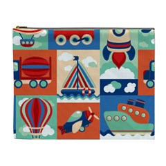 Toy-transport-cartoon-seamless-pattern-with-airplane-aerostat-sail-yacht-vector-illustration Cosmetic Bag (xl) by uniart180623