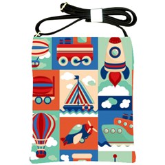 Toy-transport-cartoon-seamless-pattern-with-airplane-aerostat-sail-yacht-vector-illustration Shoulder Sling Bag by uniart180623