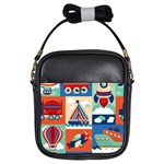 Toy-transport-cartoon-seamless-pattern-with-airplane-aerostat-sail-yacht-vector-illustration Girls Sling Bag Front