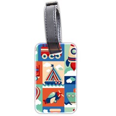 Toy-transport-cartoon-seamless-pattern-with-airplane-aerostat-sail-yacht-vector-illustration Luggage Tag (two Sides) by uniart180623