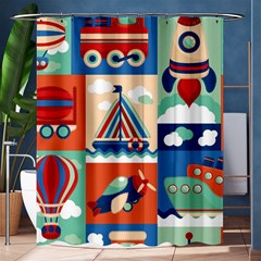 Toy-transport-cartoon-seamless-pattern-with-airplane-aerostat-sail-yacht-vector-illustration Shower Curtain 60  X 72  (medium)  by uniart180623