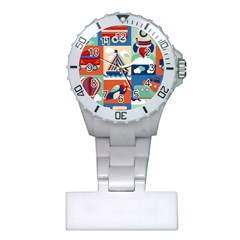 Toy-transport-cartoon-seamless-pattern-with-airplane-aerostat-sail-yacht-vector-illustration Plastic Nurses Watch by uniart180623