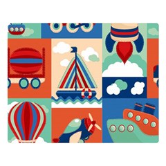 Toy-transport-cartoon-seamless-pattern-with-airplane-aerostat-sail-yacht-vector-illustration Two Sides Premium Plush Fleece Blanket (large) by uniart180623