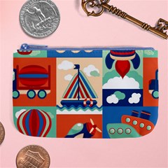 Toy-transport-cartoon-seamless-pattern-with-airplane-aerostat-sail-yacht-vector-illustration Large Coin Purse by uniart180623