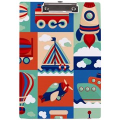 Toy-transport-cartoon-seamless-pattern-with-airplane-aerostat-sail-yacht-vector-illustration A4 Acrylic Clipboard by uniart180623