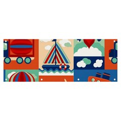 Toy-transport-cartoon-seamless-pattern-with-airplane-aerostat-sail-yacht-vector-illustration Banner And Sign 8  X 3  by uniart180623