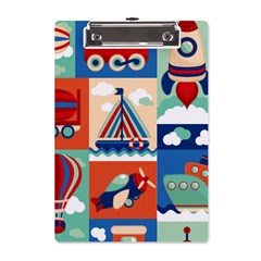 Toy-transport-cartoon-seamless-pattern-with-airplane-aerostat-sail-yacht-vector-illustration A5 Acrylic Clipboard by uniart180623