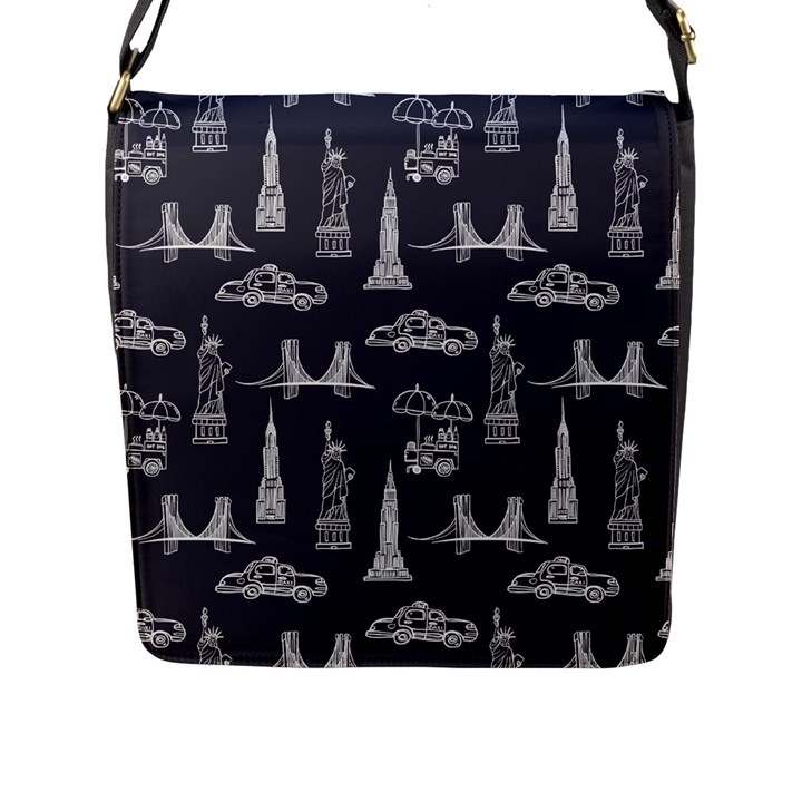 New York City Nyc Pattern Flap Closure Messenger Bag (L)