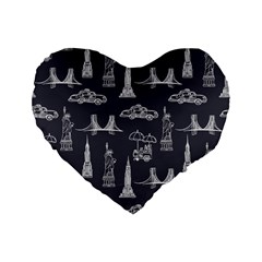 New York City Nyc Pattern Standard 16  Premium Flano Heart Shape Cushions by uniart180623