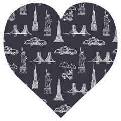 New York City Nyc Pattern Wooden Puzzle Heart