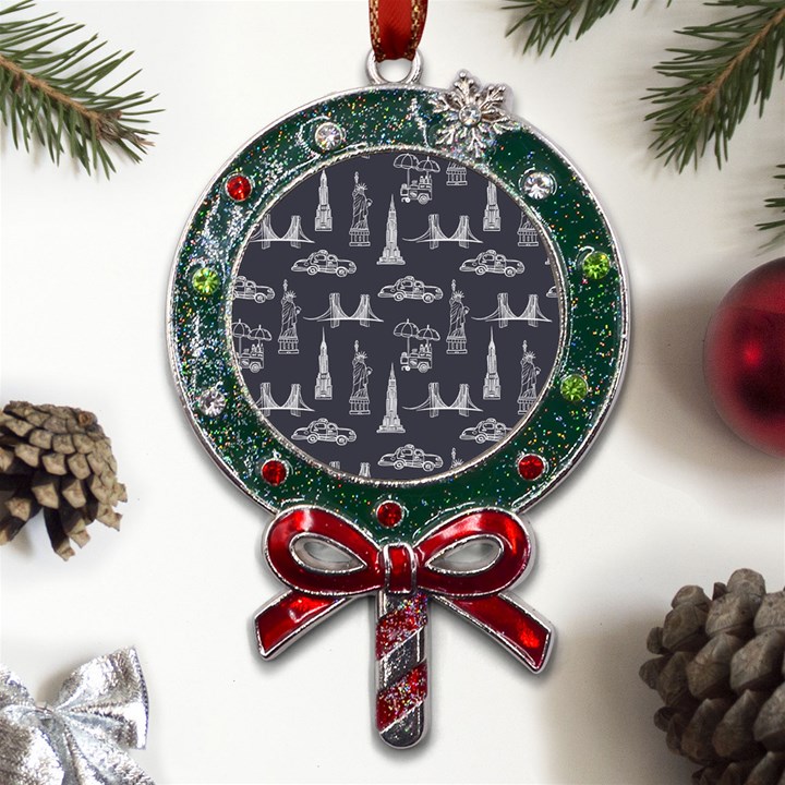 New York City Nyc Pattern Metal X Mas Lollipop with Crystal Ornament