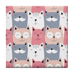 Cute Seamless Pattern With Cats Tile Coaster by uniart180623