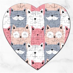 Cute Seamless Pattern With Cats Jigsaw Puzzle (heart) by uniart180623